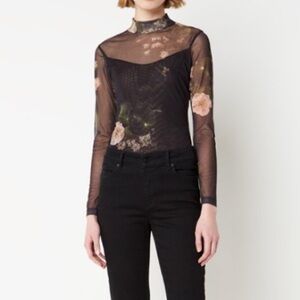 All Saints Women’s Elia Asago Mesh Black Floral Signature Print Top 10 BNWOT